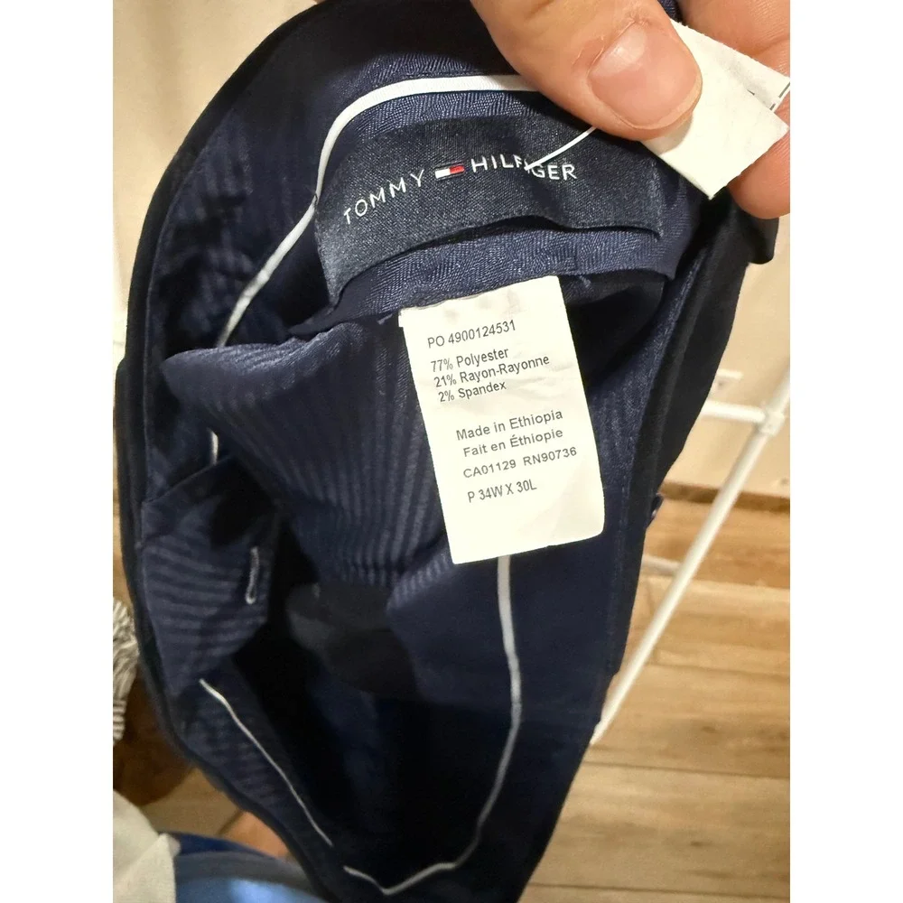 Tommy Hilfiger Mens Navy Blue Dress Pants Flat Front Stretch‎ Trousers 34W x 30L